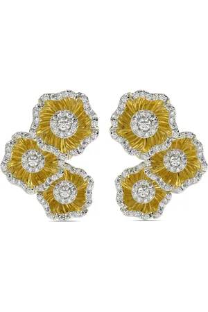 Marchesa Notte Aretes Halo Flower en oro amarillo de 18kt con diamante