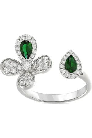 Marchesa Notte Anillo Floral en oro blanco de 18kt con diamante y esmeralda