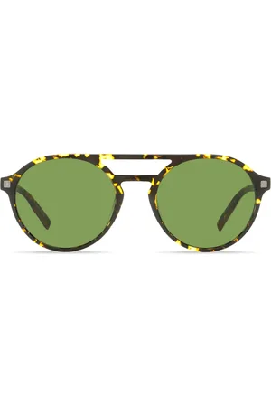 Ermenegildo Zegna Lentes de sol con armazón redonda estilo carey