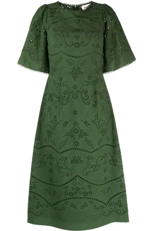 Marchesa Notte Vestido midi Dhalia con bordado inglés