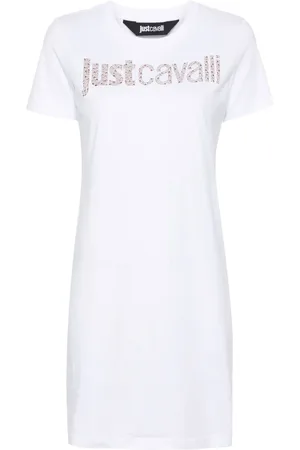 Roberto Cavalli Vestido estilo playera con logo de strass