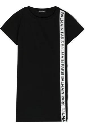 Balmain Vestido estilo playera con franja del logo
