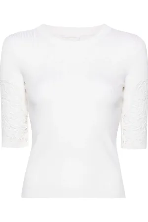 Chloé Playera tejida de canalé con panel de encaje