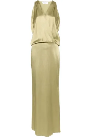 BLUMARINE Vestido largo con efecto satinado y cuello en V