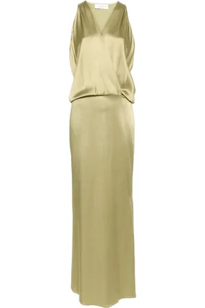 BLUMARINE Vestido largo con efecto satinado y cuello en V