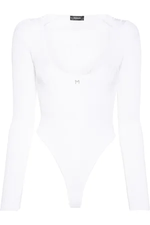 MUGLER Jumpsuit tejido de canalé con placa del logo