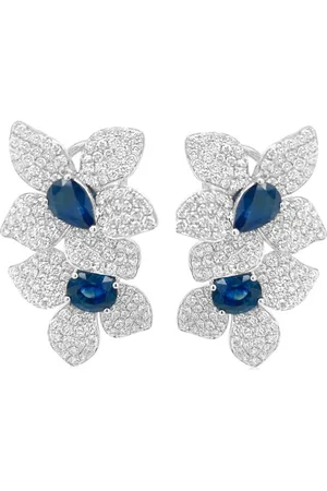 HYT Jewelry Aretes de clip en oro blanco de 18kt con diamante y zafiro