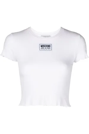 Moschino Top tejido de canalé con parche del logo