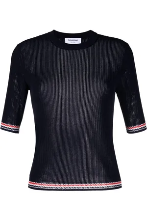 Thom Browne Top de tejido calado con ribete de rayas RWB