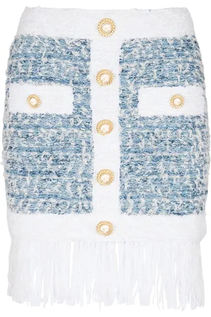 Balmain Falda corta de tweed con flecos