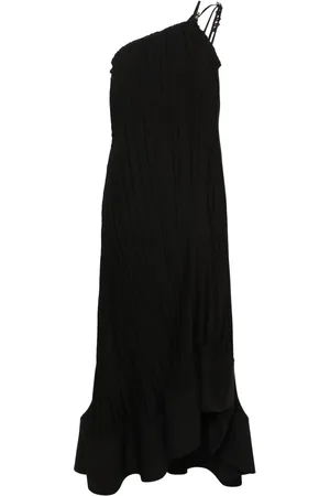 Lanvin Vestido asimétrico largo con diseño plisado
