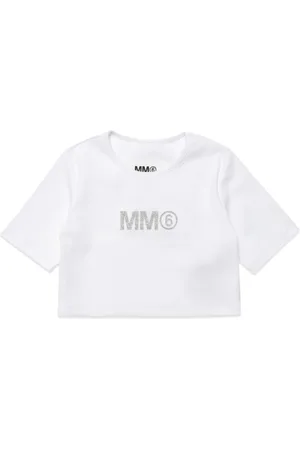 Maison Margiela Top corto de canalé con logo estampado