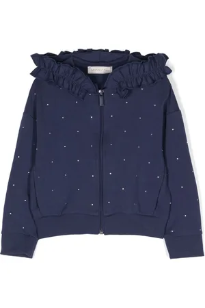 MONNALISA Chamarra bomber con volantes y detalles de cristal