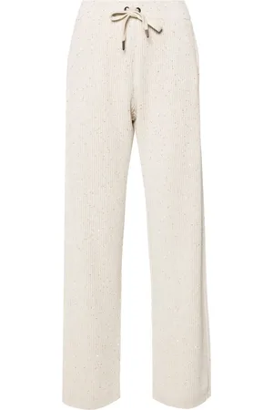 Brunello Cucinelli Pantalones tejidos de canalé con lentejuelas