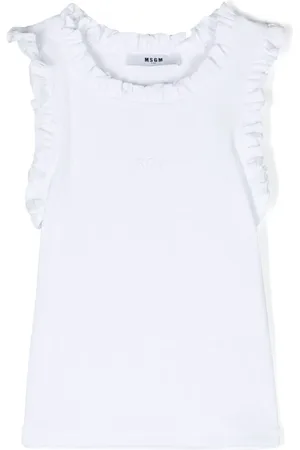 Msgm Playera con ribete de volantes y logo bordado