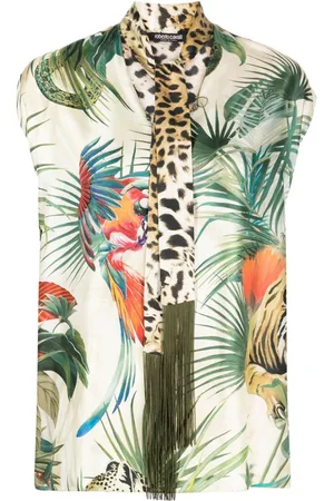 Roberto Cavalli Top de seda con estampado Jungle