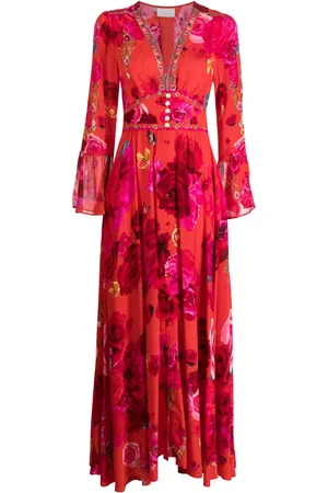 Camilla Vestido de seda largo con estampado floral