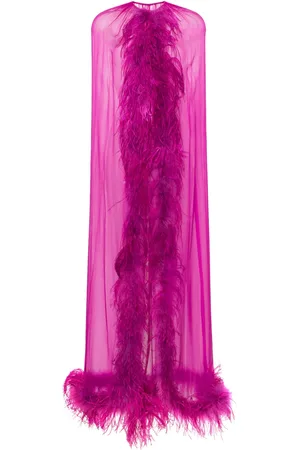 JEAN-LOUIS SABAJI Capa con diseño transparente y ribete de plumas