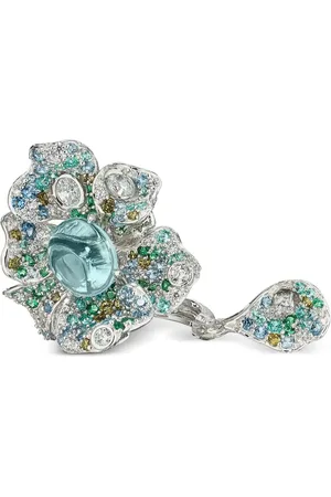 Anabela Chan Anillo Aqua Peony en oro blanco vermeil de 18kt con gemas