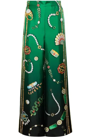 Casablanca Pantalones de seda con estampado gráfico