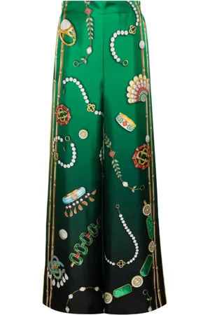 Casablanca Pantalones de seda con estampado gráfico