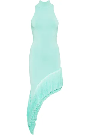 DAVID KOMA Vestido midi asimétrico con flecos