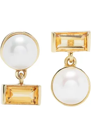Aliita Aretes Perla Baguette en oro amarillo de 9kt con citrino y perla