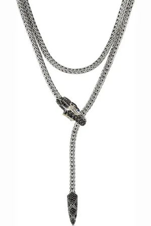 John Hardy Collar Naga Lariat en oro de 18kt y plata de ley con diamantes y zafiros