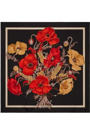 Salvatore Ferragamo Mascada de seda con amapolas estampadas