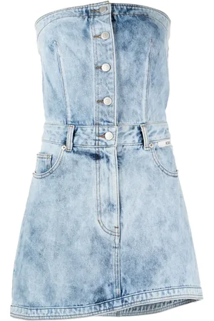 KIMHEKIM Vestido corto de mezclilla con efecto lavado
