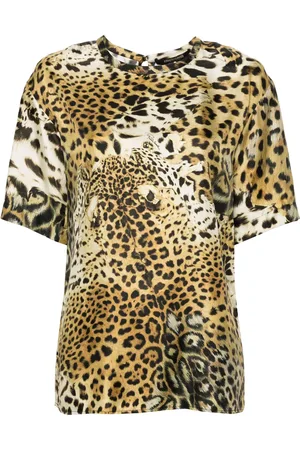 Roberto Cavalli Blusa de seda con estampado de leopardo