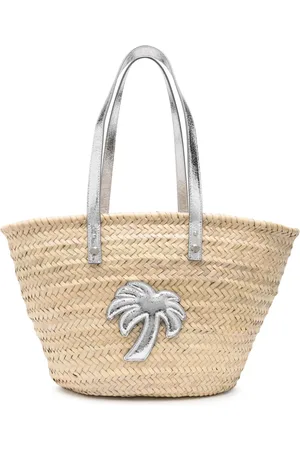 Palm Angels Bolsa de playa de paja con aplique del logo