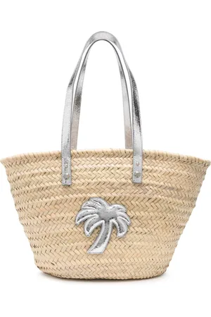 Palm Angels Bolsa de playa de paja con aplique del logo