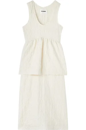 Jil Sander Vestido midi con cintura peplum y cuello en U