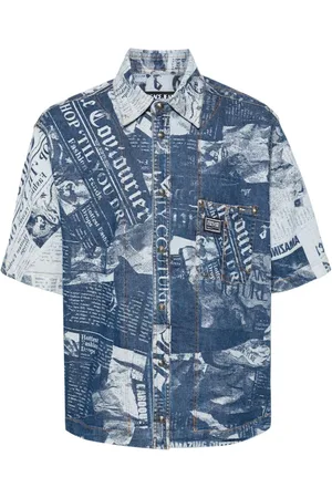 VERSACE Camisa de mezclilla con estampado Magazine