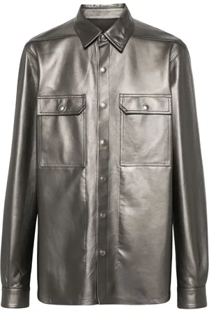 Rick Owens Sobrecamisa de cuero metalizada