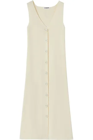 Jil Sander Vestido midi tejido de canalé con cuello en V