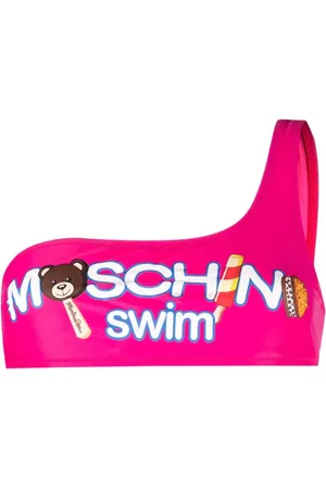 Moschino Top de bikini con cuello asimétrico y logo estampado
