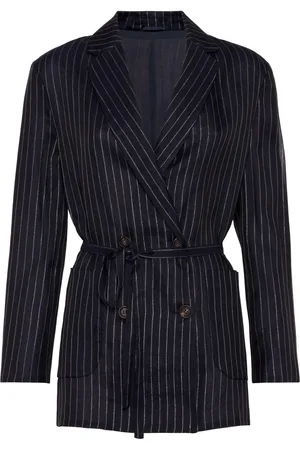 Brunello Cucinelli Blazer con cinturón y motivo de rayas diplomáticas