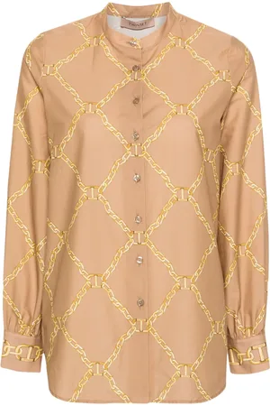 Twin-Set Camisa de popelina con cadenas estampadas