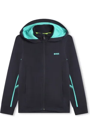 HUGO BOSS Hoodie con logo estampado y ribete de rayas