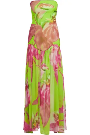 Retrofete Vestido largo de seda Marisol con estampado floral