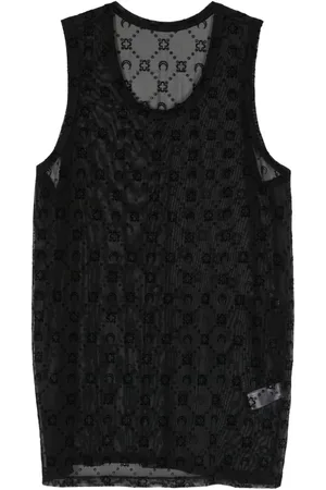 Marine Serre Top de malla con logo afelpado