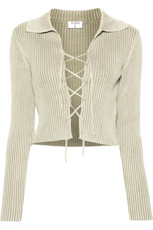 Filippa K Top tejido de canalé con detalles de agujetas
