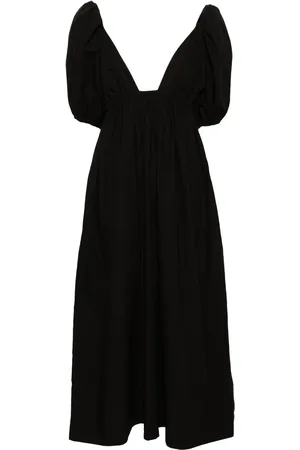 Ganni Vestido midi de popelina con cuello en V