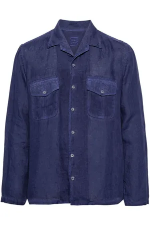 120% Lino Camisa con solapa de muesca