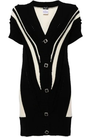 CHANEL Vestido corto tejido con estampado chevron