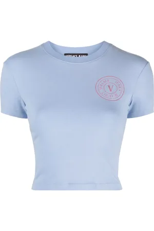 VERSACE Playera corta con logo de glitter