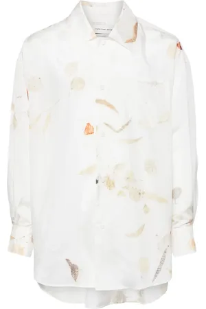 Feng Chen Wang Camisa de seda con hojas estampadas