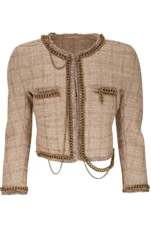 R13 Chamarra de tweed con detalle de cadena